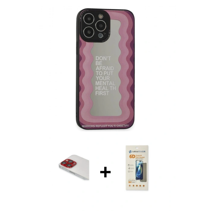 MARSİLYAN™- iPhone 13 Pro Max Kılıf Odak Klasik Serisi - Siyah 6D Mat Seramik Hayalet Nano Ekran Koruyucu + Pers Alüminyum Kamera Lens - KI