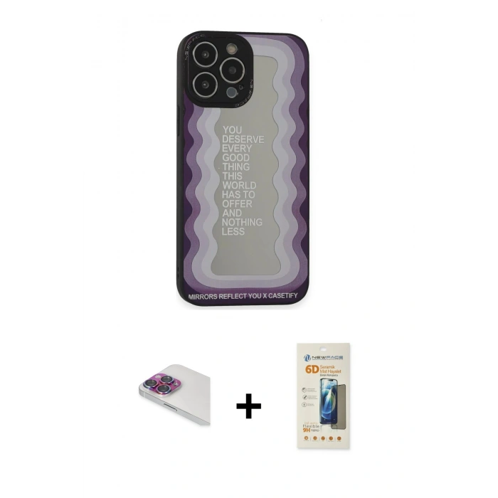 MARSİLYAN™- iPhone 13 Pro Max Kılıf Odak Klasik Serisi - Siyah 6D Mat Seramik Hayalet Nano Ekran Koruyucu + Pers Alüminyum Kamera Lens - GI
