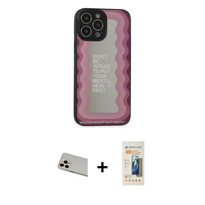 MARSİLYAN™- iPhone 13 Pro Max Kılıf Odak Klasik Serisi - Siyah 6D Mat Seramik Hayalet Nano Ekran Koruyucu + Rainbow Kamera Lens Koruma Cam - REGD