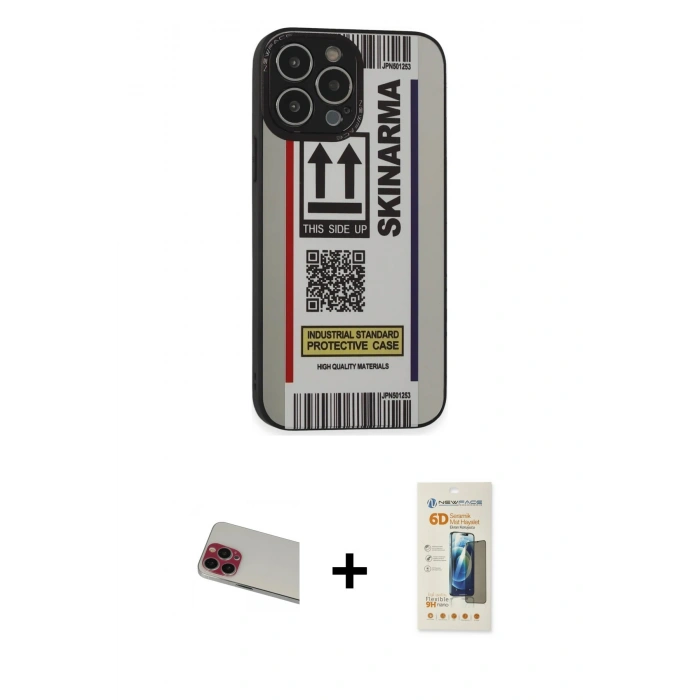MARSİLYAN™- iPhone 13 Pro Max Kılıf Odak Klasik Serisi - Siyah 6D Mat Seramik Hayalet Nano Ekran Koruyucu + Rainbow Kamera Lens Koruma Cam - KI