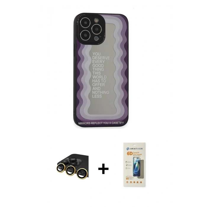 MARSİLYAN™- iPhone 13 Pro Max Kılıf Odak Klasik Serisi - Siyah 6D Mat Seramik Hayalet Nano Ekran Koruyucu + Raze Metal Kamera Lens - GD
