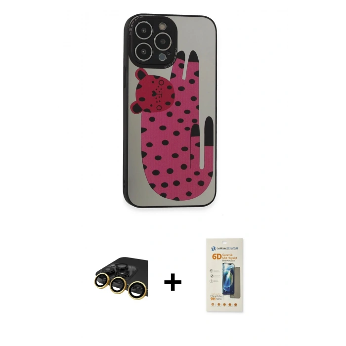 MARSİLYAN™- iPhone 13 Pro Max Kılıf Odak Klasik Serisi - Siyah 6D Mat Seramik Hayalet Nano Ekran Koruyucu + Raze Metal Kamera Lens - GD