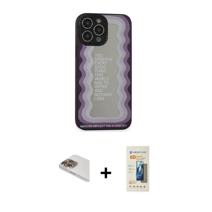 MARSİLYAN™- iPhone 13 Pro Max Kılıf Odak Klasik Serisi - Siyah 6D Mat Seramik Hayalet Nano Ekran Koruyucu + Pers Alüminyum Kamera Lens - GD