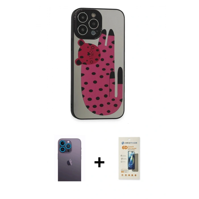 MARSİLYAN™- iPhone 13 Pro Max Kılıf Odak Klasik Serisi - Siyah 6D Mat Seramik Hayalet Nano Ekran Koruyucu + Neon Fosforlu Kamera Lens - MI