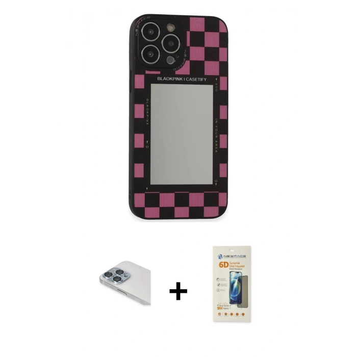 MARSİLYAN™- iPhone 13 Pro Max Kılıf Odak Klasik Serisi - Siyah 6D Mat Seramik Hayalet Nano Ekran Koruyucu + Pers Alüminyum Kamera Lens - SABE