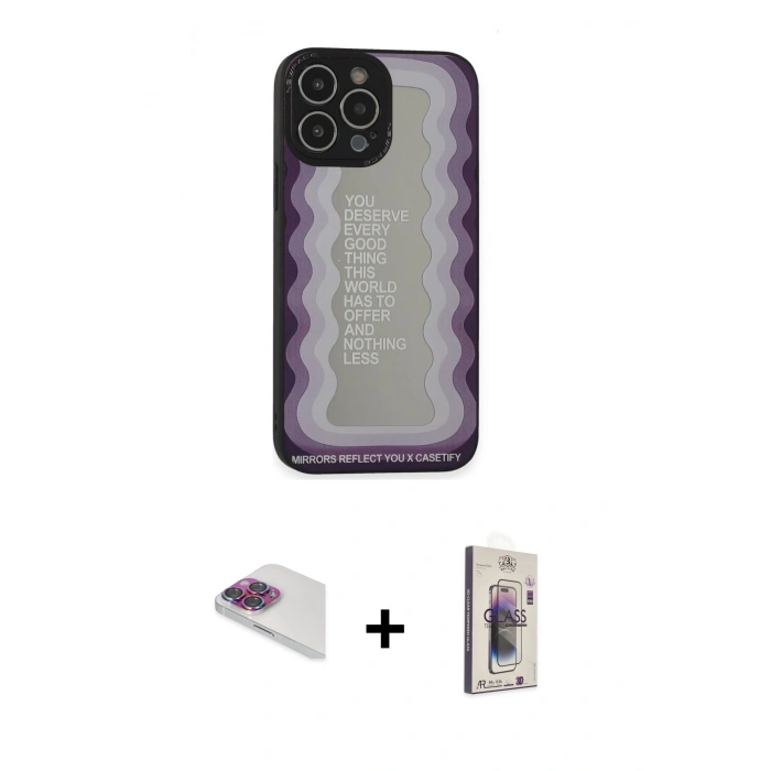 MARSİLYAN™- iPhone 13 Pro Max Kılıf Odak Klasik Serisi - Siyah Bilvis 3D Cam Ekran Koruyucu + Pers Alüminyum Kamera Lens - GI