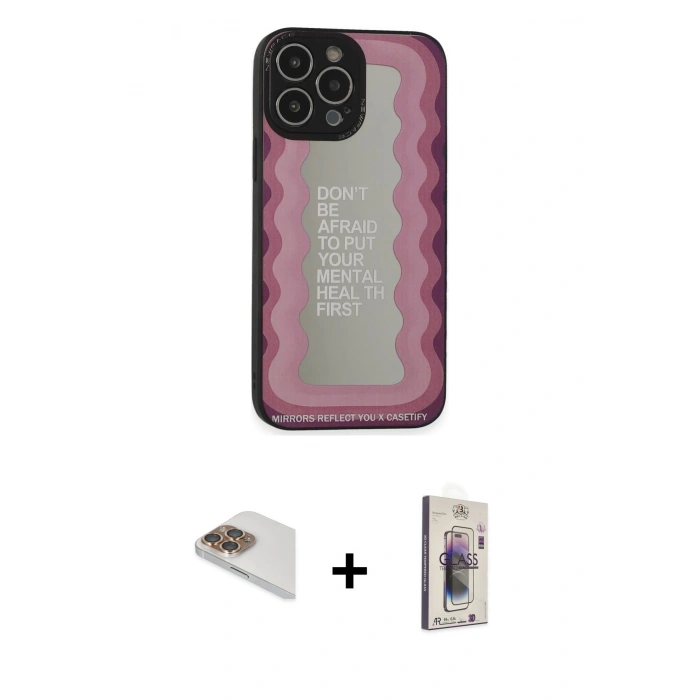 MARSİLYAN™- iPhone 13 Pro Max Kılıf Odak Klasik Serisi - Siyah Bilvis 3D Cam Ekran Koruyucu + Pers Alüminyum Kamera Lens - GD