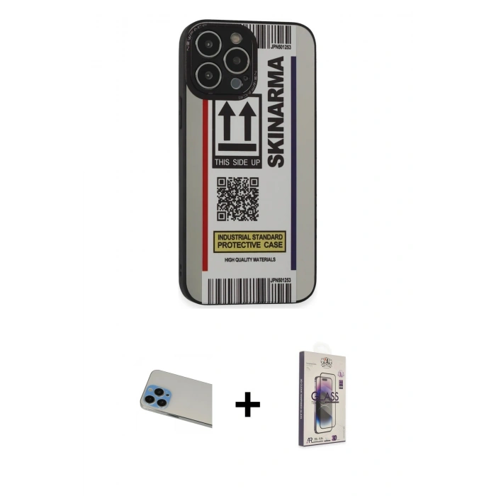 MARSİLYAN™- iPhone 13 Pro Max Kılıf Odak Klasik Serisi - Siyah Bilvis 3D Cam Ekran Koruyucu + Mavi Rainbow Kamera Lens Koruma Cam
