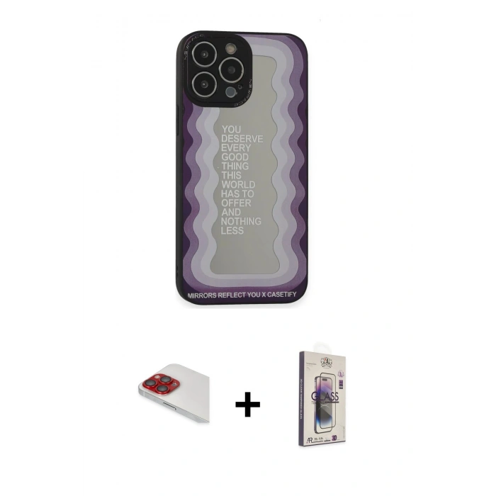 MARSİLYAN™- iPhone 13 Pro Max Kılıf Odak Klasik Serisi - Siyah Bilvis 3D Cam Ekran Koruyucu + Pers Alüminyum Kamera Lens - KI