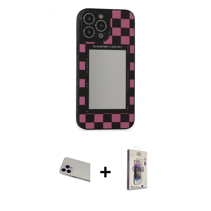 MARSİLYAN™- iPhone 13 Pro Max Kılıf Odak Klasik Serisi - Siyah Bilvis 3D Cam Ekran Koruyucu + Rainbow Kamera Lens Koruma Cam - MR
