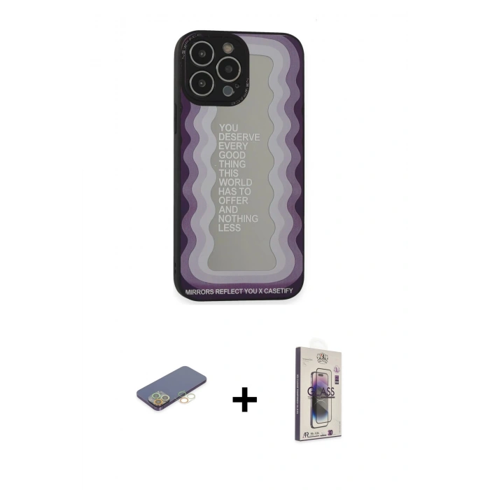MARSİLYAN™- iPhone 13 Pro Max Kılıf Odak Klasik Serisi - Siyah Bilvis 3D Cam Ekran Koruyucu + Renkli Kamera Lens Koruma Cam - SI