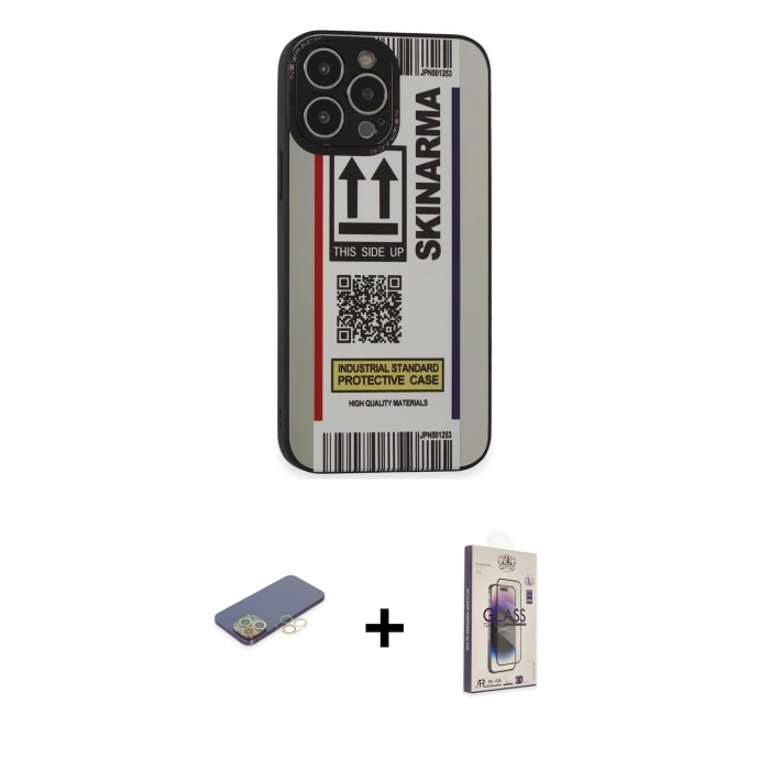 MARSİLYAN™- iPhone 13 Pro Max Kılıf Odak Klasik Serisi - Siyah Bilvis 3D Cam Ekran Koruyucu + Renkli Kamera Lens Koruma Cam - SI
