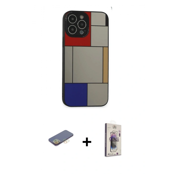 MARSİLYAN™- iPhone 13 Pro Max Kılıf Odak Klasik Serisi - Siyah Bilvis 3D Cam Ekran Koruyucu + Renkli Kamera Lens Koruma Cam - SI