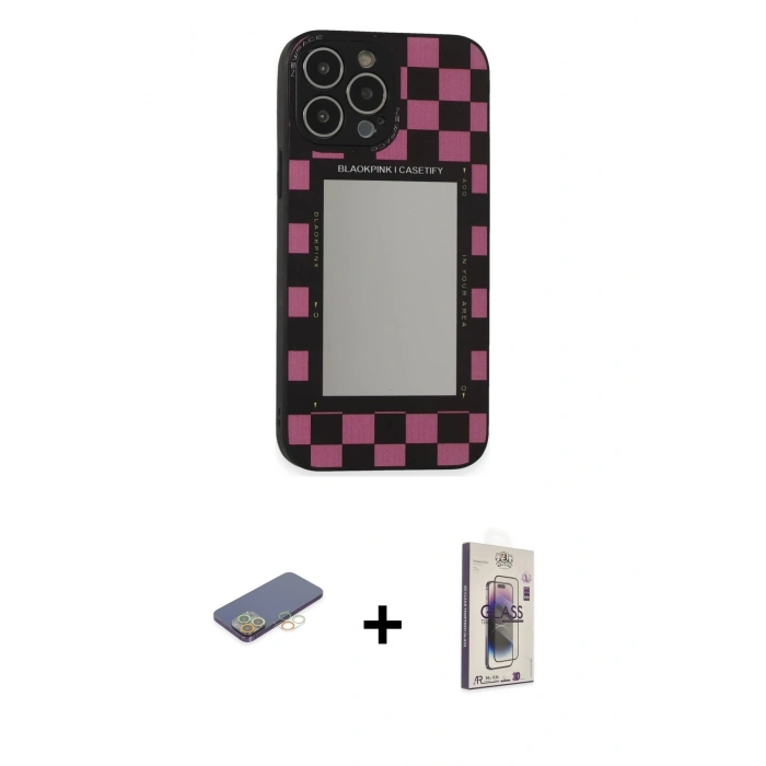 MARSİLYAN™- iPhone 13 Pro Max Kılıf Odak Klasik Serisi - Siyah Bilvis 3D Cam Ekran Koruyucu + Renkli Kamera Lens Koruma Cam - SI