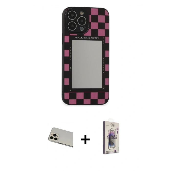 MARSİLYAN™- iPhone 13 Pro Max Kılıf Odak Klasik Serisi - Siyah Bilvis 3D Cam Ekran Koruyucu + Rainbow Kamera Lens Koruma Cam - REGD