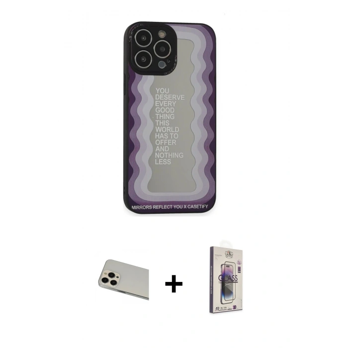MARSİLYAN™- iPhone 13 Pro Max Kılıf Odak Klasik Serisi - Siyah Bilvis 3D Cam Ekran Koruyucu + Rainbow Kamera Lens Koruma Cam - REGD