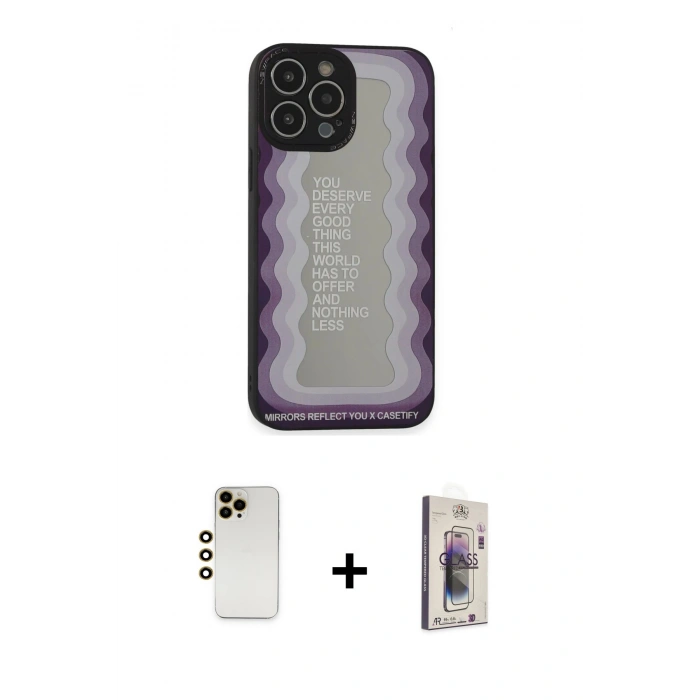 MARSİLYAN™- iPhone 13 Pro Max Kılıf Odak Klasik Serisi - Siyah Bilvis 3D Cam Ekran Koruyucu + Shine Kamera Lens - GD