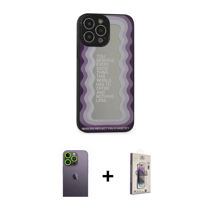 MARSİLYAN™- iPhone 13 Pro Max Kılıf Odak Klasik Serisi - Siyah Bilvis 3D Cam Ekran Koruyucu + Neon Fosforlu Kamera Lens - YL