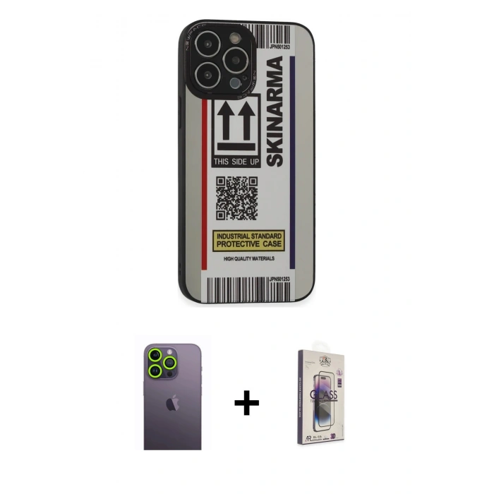 MARSİLYAN™- iPhone 13 Pro Max Kılıf Odak Klasik Serisi - Siyah Bilvis 3D Cam Ekran Koruyucu + Neon Fosforlu Kamera Lens - YL