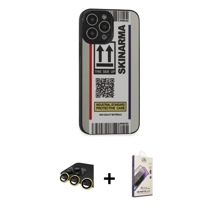 MARSİLYAN™- iPhone 13 Pro Max Kılıf Odak Klasik Serisi - Siyah Bilvis 3D Mat Cam Ekran Koruyucu + Raze Metal Kamera Lens - GD