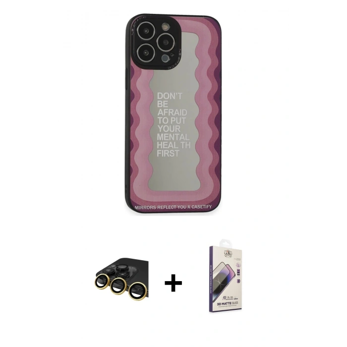 MARSİLYAN™- iPhone 13 Pro Max Kılıf Odak Klasik Serisi - Siyah Bilvis 3D Mat Cam Ekran Koruyucu + Raze Metal Kamera Lens - GD