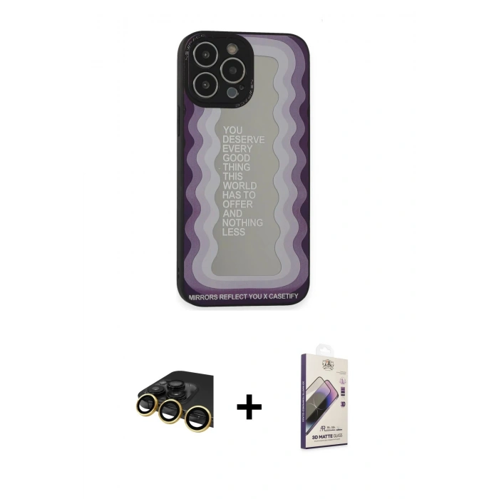 MARSİLYAN™- iPhone 13 Pro Max Kılıf Odak Klasik Serisi - Siyah Bilvis 3D Mat Cam Ekran Koruyucu + Raze Metal Kamera Lens - GD