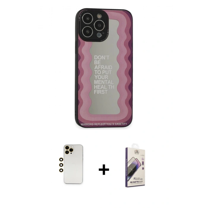 MARSİLYAN™- iPhone 13 Pro Max Kılıf Odak Klasik Serisi - Siyah Bilvis 3D Mat Cam Ekran Koruyucu + Shine Kamera Lens - GD