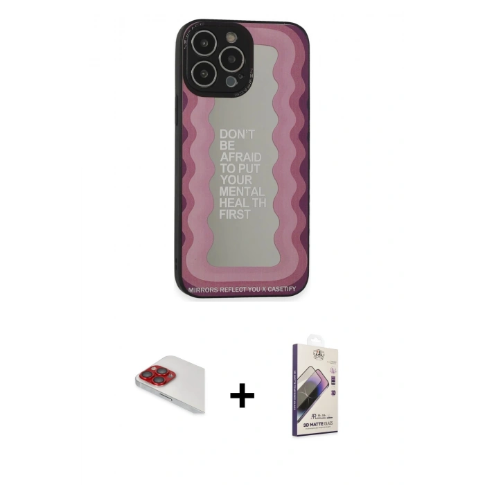 MARSİLYAN™- iPhone 13 Pro Max Kılıf Odak Klasik Serisi - Siyah Bilvis 3D Mat Cam Ekran Koruyucu + Pers Alüminyum Kamera Lens - KI