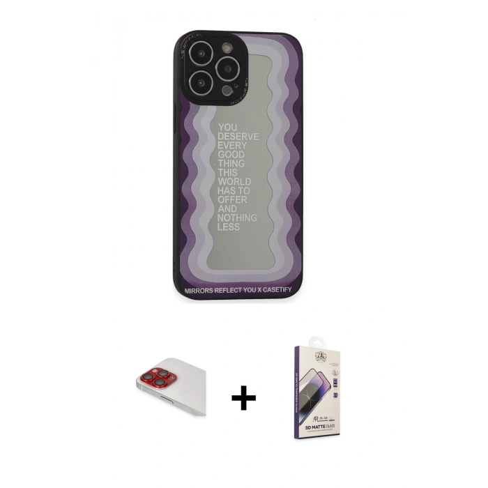 MARSİLYAN™- iPhone 13 Pro Max Kılıf Odak Klasik Serisi - Siyah Bilvis 3D Mat Cam Ekran Koruyucu + Pers Alüminyum Kamera Lens - KI
