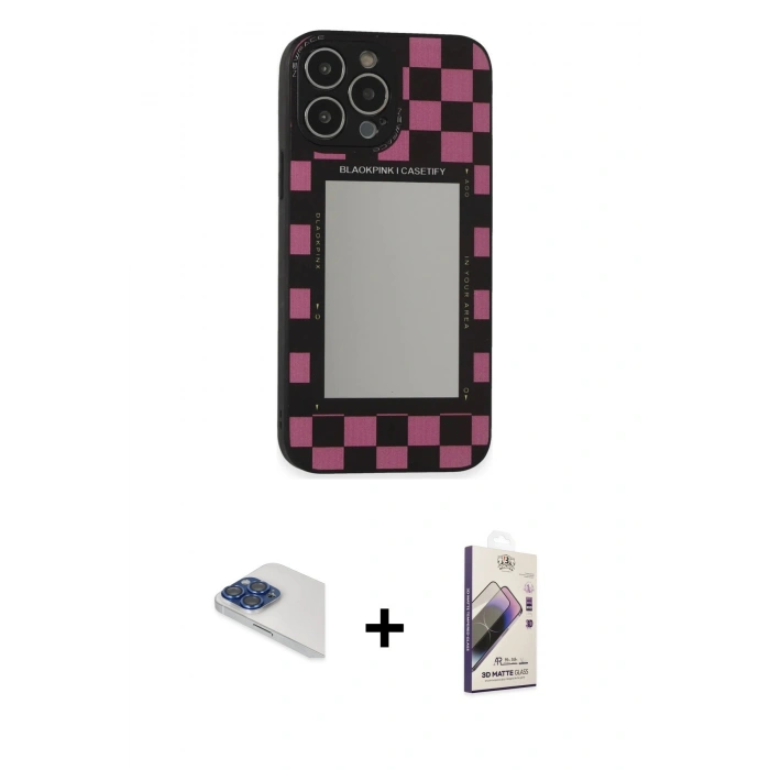 MARSİLYAN™- iPhone 13 Pro Max Kılıf Odak Klasik Serisi - Siyah Bilvis 3D Mat Cam Ekran Koruyucu + Pers Alüminyum Kamera Lens - LT