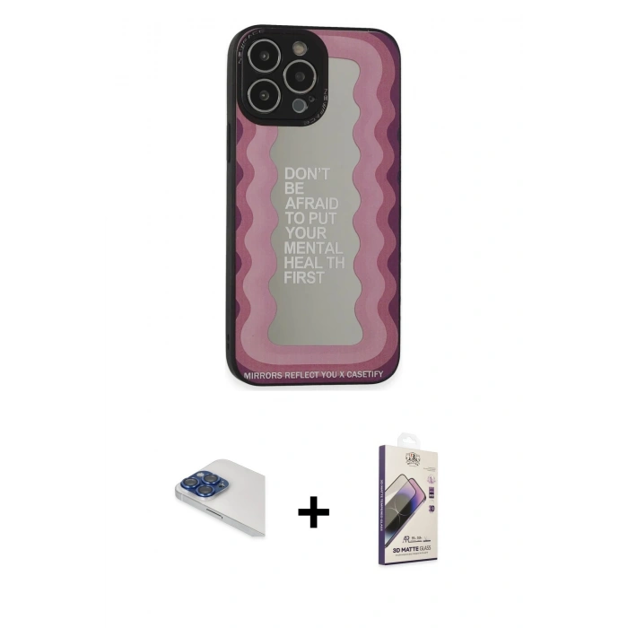 MARSİLYAN™- iPhone 13 Pro Max Kılıf Odak Klasik Serisi - Siyah Bilvis 3D Mat Cam Ekran Koruyucu + Pers Alüminyum Kamera Lens - LT