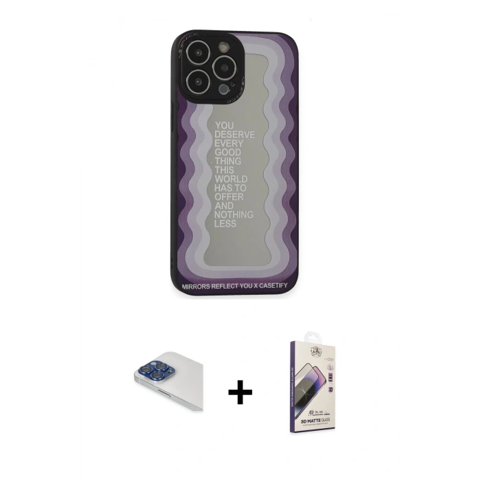 MARSİLYAN™- iPhone 13 Pro Max Kılıf Odak Klasik Serisi - Siyah Bilvis 3D Mat Cam Ekran Koruyucu + Pers Alüminyum Kamera Lens - LT