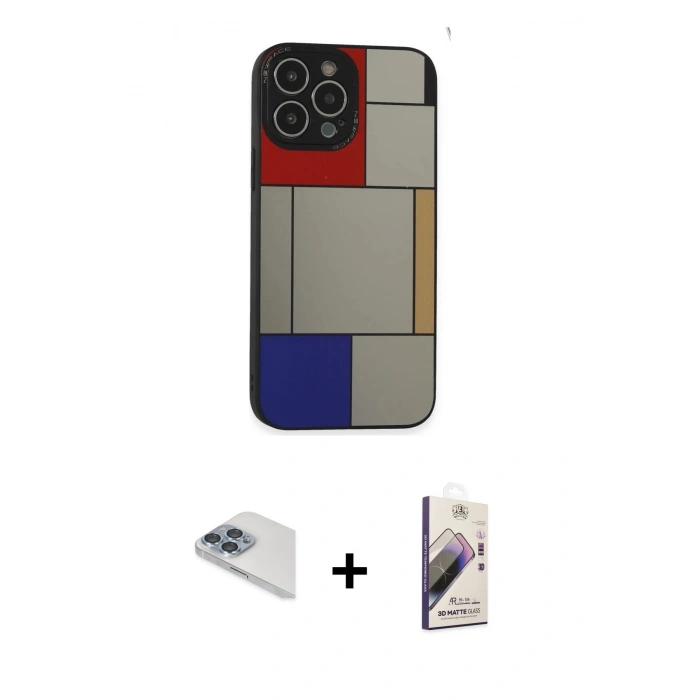 MARSİLYAN™- iPhone 13 Pro Max Kılıf Odak Klasik Serisi - Siyah Bilvis 3D Mat Cam Ekran Koruyucu + Pers Alüminyum Kamera Lens - SABE
