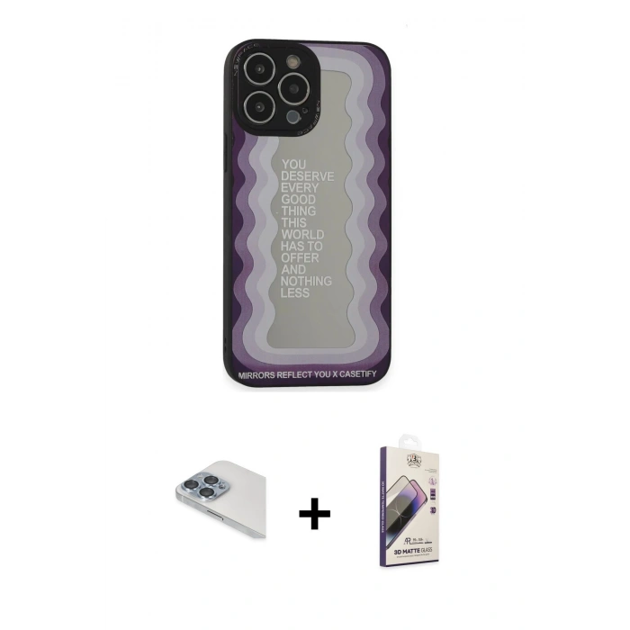 MARSİLYAN™- iPhone 13 Pro Max Kılıf Odak Klasik Serisi - Siyah Bilvis 3D Mat Cam Ekran Koruyucu + Pers Alüminyum Kamera Lens - SABE