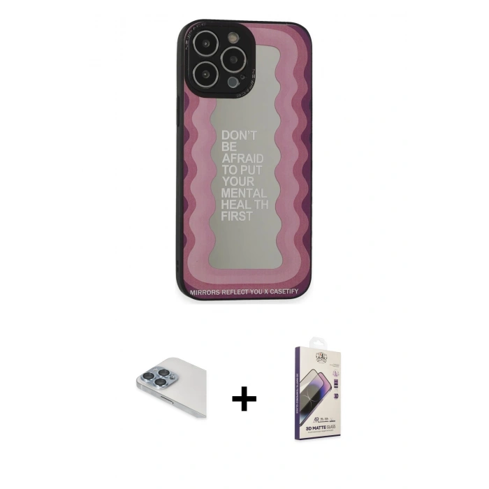 MARSİLYAN™- iPhone 13 Pro Max Kılıf Odak Klasik Serisi - Siyah Bilvis 3D Mat Cam Ekran Koruyucu + Pers Alüminyum Kamera Lens - SABE