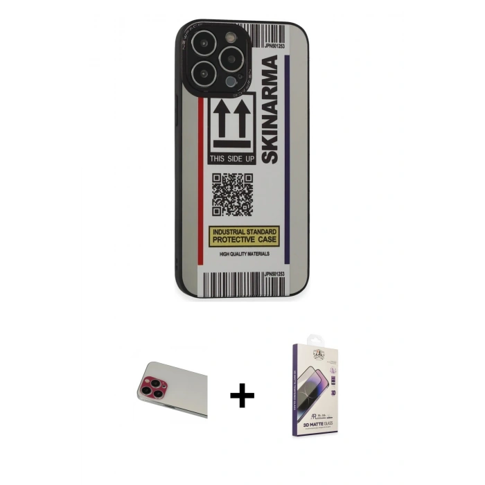 MARSİLYAN™- iPhone 13 Pro Max Kılıf Odak Klasik Serisi - Siyah Bilvis 3D Mat Cam Ekran Koruyucu + Rainbow Kamera Lens Koruma Cam - KI