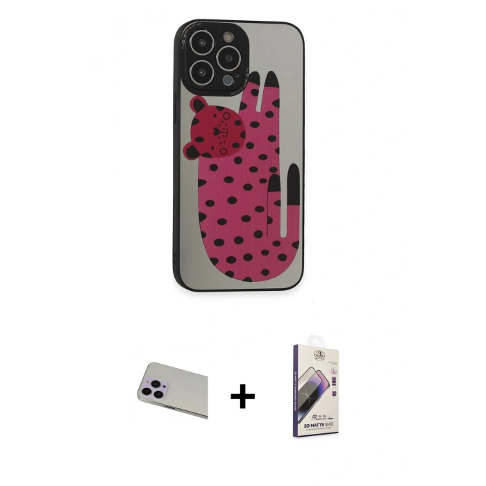 MARSİLYAN™- iPhone 13 Pro Max Kılıf Odak Klasik Serisi - Siyah Bilvis 3D Mat Cam Ekran Koruyucu + Rainbow Kamera Lens Koruma Cam - MR