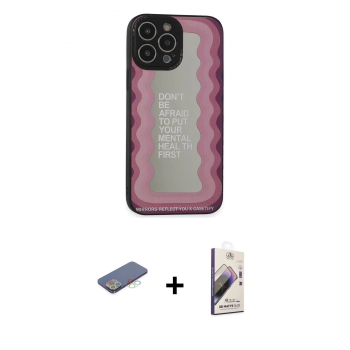 MARSİLYAN™- iPhone 13 Pro Max Kılıf Odak Klasik Serisi - Siyah Bilvis 3D Mat Cam Ekran Koruyucu + Renkli Kamera Lens Koruma Cam - MI