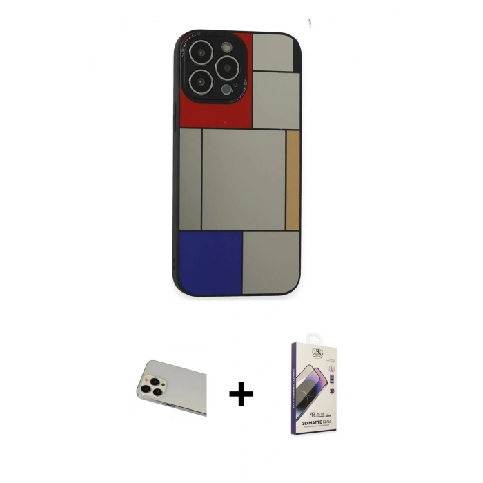 MARSİLYAN™- iPhone 13 Pro Max Kılıf Odak Klasik Serisi - Siyah Bilvis 3D Mat Cam Ekran Koruyucu + Rainbow Kamera Lens Koruma Cam - REGD