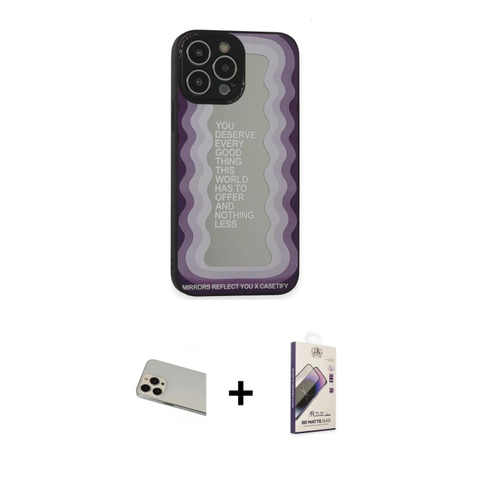 MARSİLYAN™- iPhone 13 Pro Max Kılıf Odak Klasik Serisi - Siyah Bilvis 3D Mat Cam Ekran Koruyucu + Rainbow Kamera Lens Koruma Cam - REGD