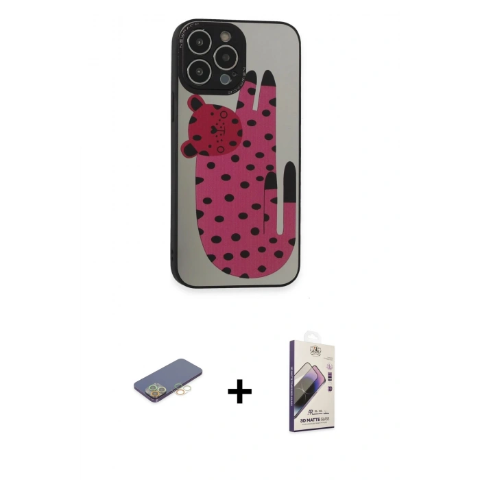 MARSİLYAN™- iPhone 13 Pro Max Kılıf Odak Klasik Serisi - Siyah Bilvis 3D Mat Cam Ekran Koruyucu + Renkli Kamera Lens Koruma Cam - SI