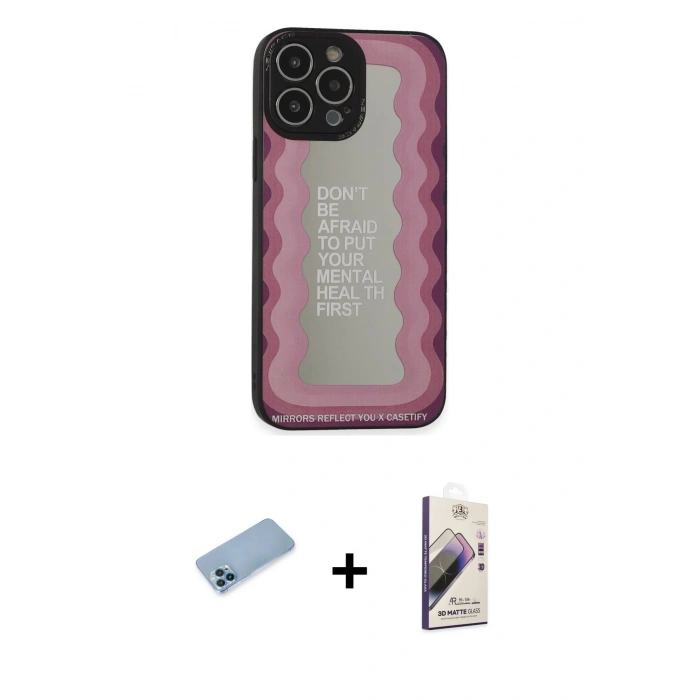 MARSİLYAN™- iPhone 13 Pro Max Kılıf Odak Klasik Serisi - Siyah Bilvis 3D Mat Cam Ekran Koruyucu + Shine Kamera Lens Koruma Cam - MI