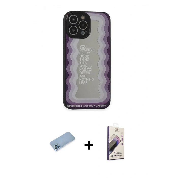 MARSİLYAN™- iPhone 13 Pro Max Kılıf Odak Klasik Serisi - Siyah Bilvis 3D Mat Cam Ekran Koruyucu + Shine Kamera Lens Koruma Cam - MI