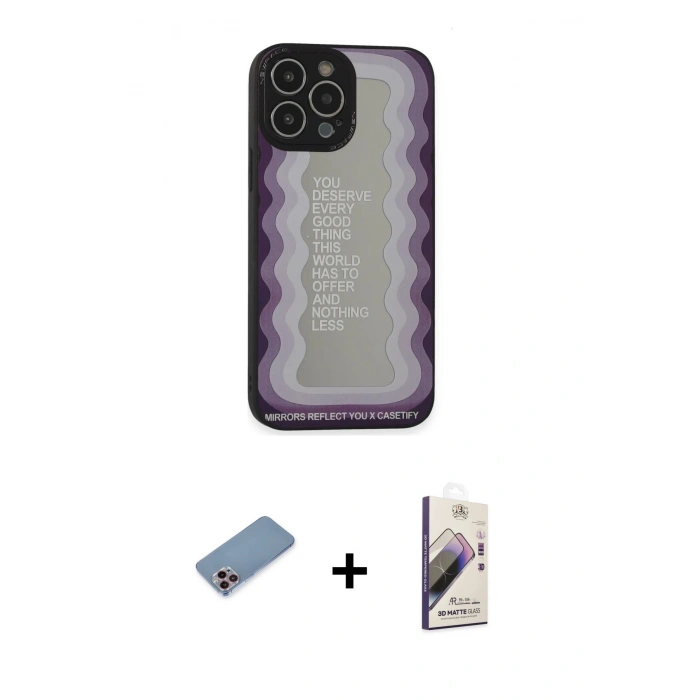 MARSİLYAN™- iPhone 13 Pro Max Kılıf Odak Klasik Serisi - Siyah Bilvis 3D Mat Cam Ekran Koruyucu + Shine Kamera Lens Koruma Cam - PE