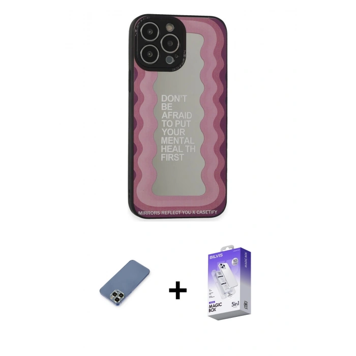 MARSİLYAN™- iPhone 13 Pro Max Kılıf Odak Klasik Serisi - Siyah Bilvis 5in1 3D Magic Cam Ekran Koruyucu + Açık Yeşil Metal Kamera Lens Koruma Cam