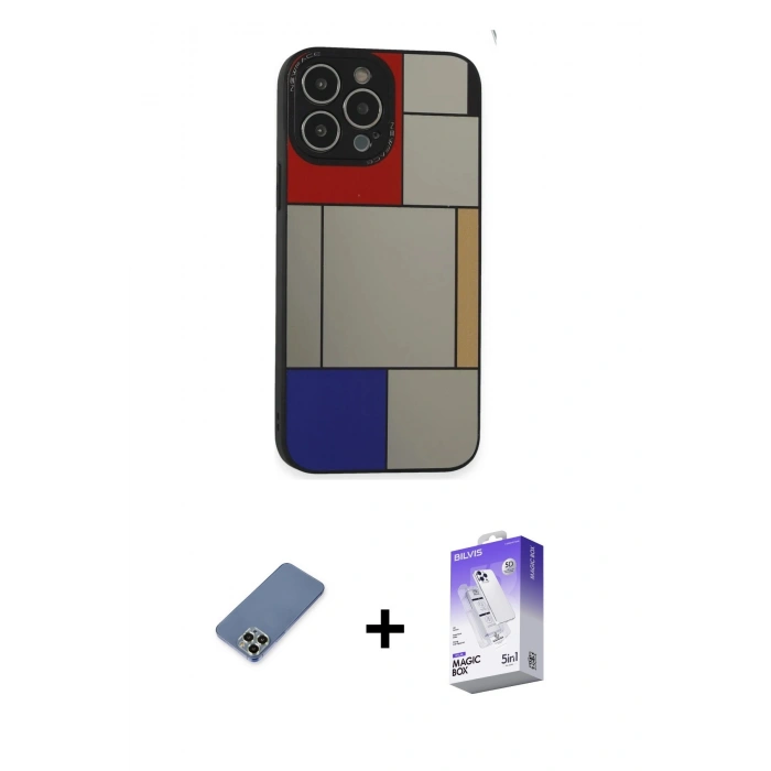 MARSİLYAN™- iPhone 13 Pro Max Kılıf Odak Klasik Serisi - Siyah Bilvis 5in1 3D Magic Cam Ekran Koruyucu + Açık Yeşil Metal Kamera Lens Koruma Cam