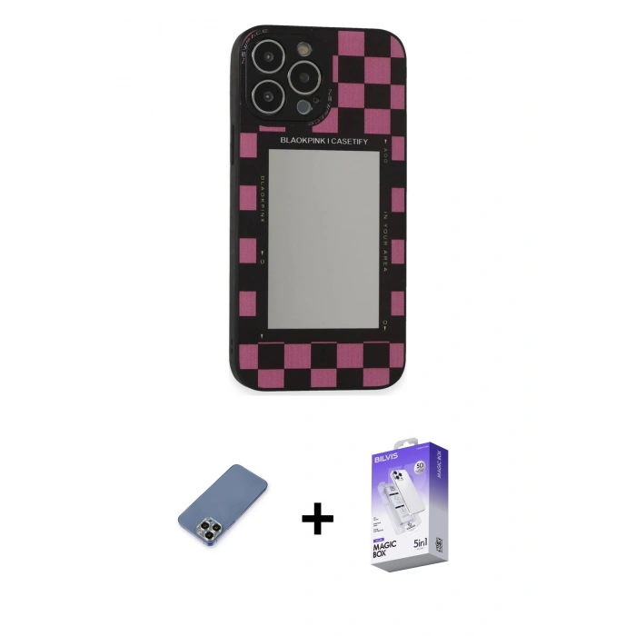 MARSİLYAN™- iPhone 13 Pro Max Kılıf Odak Klasik Serisi - Siyah Bilvis 5in1 3D Magic Cam Ekran Koruyucu + Açık Yeşil Metal Kamera Lens Koruma Cam