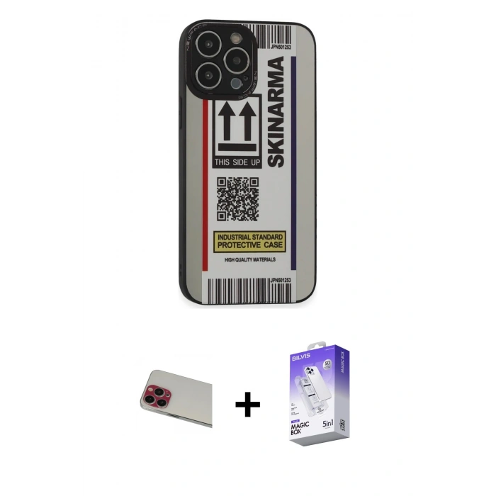 MARSİLYAN™- iPhone 13 Pro Max Kılıf Odak Klasik Serisi - Siyah Bilvis 5in1 3D Magic Cam Ekran Koruyucu + Rainbow Kamera Lens Koruma Cam - KI