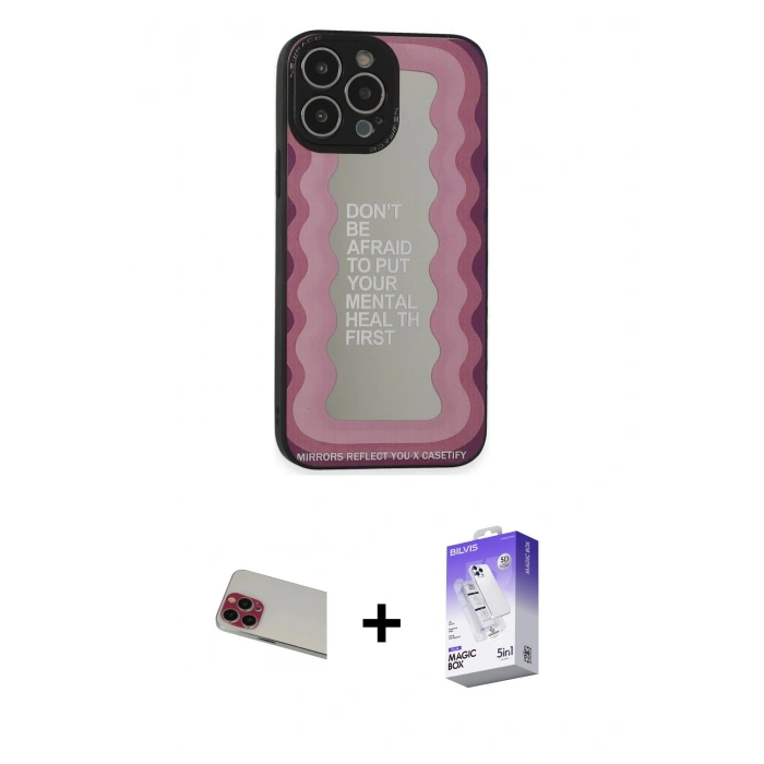 MARSİLYAN™- iPhone 13 Pro Max Kılıf Odak Klasik Serisi - Siyah Bilvis 5in1 3D Magic Cam Ekran Koruyucu + Rainbow Kamera Lens Koruma Cam - KI