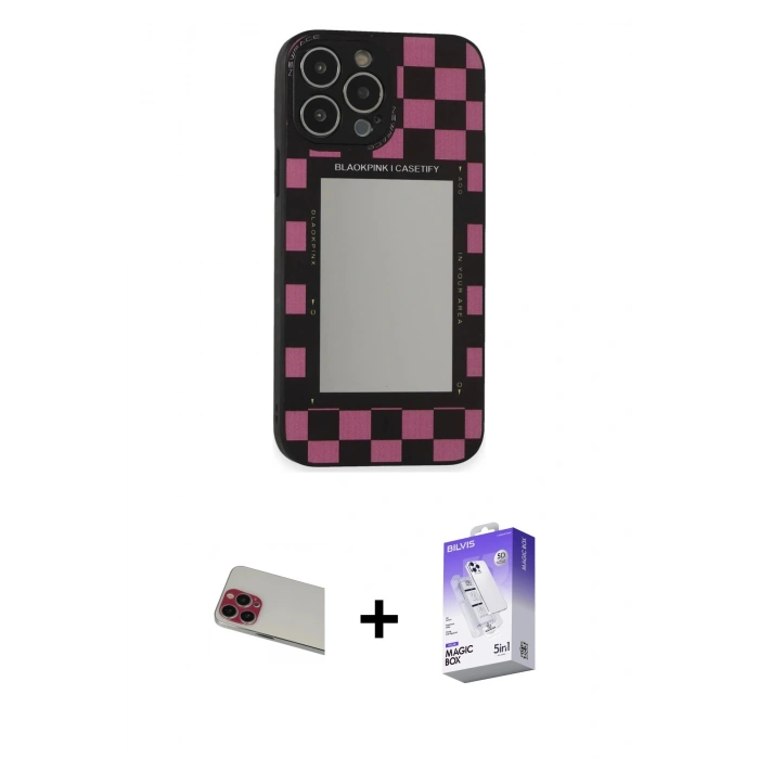 MARSİLYAN™- iPhone 13 Pro Max Kılıf Odak Klasik Serisi - Siyah Bilvis 5in1 3D Magic Cam Ekran Koruyucu + Rainbow Kamera Lens Koruma Cam - KI